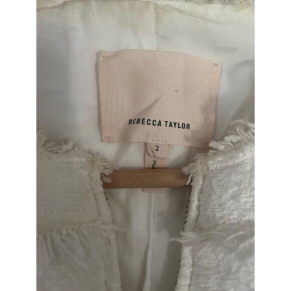 Rebecca Taylor Tweed Fringe Crop Zip Blazer White Sz 2 - Picture 3 of 7